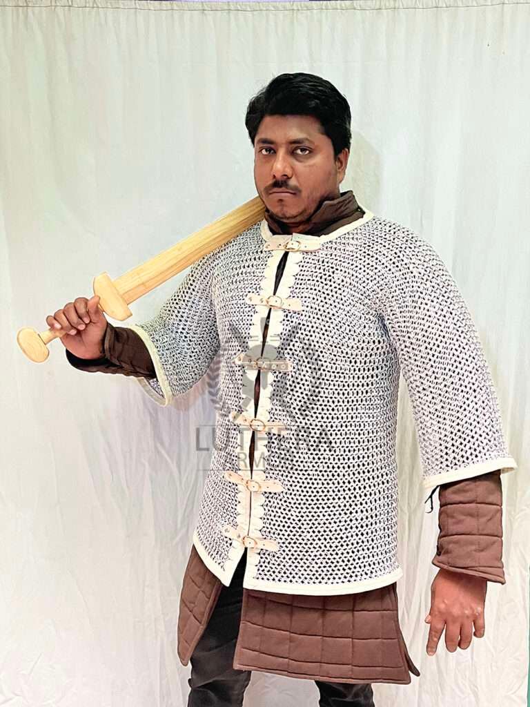 Chainmail shirt 10mm - 16 Gauge Flat Ring with Solid Ring Dome Riveted front open aluminum shirt