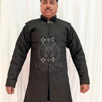 Black Medieval Gambeson Cotton Padded Full Sleeve