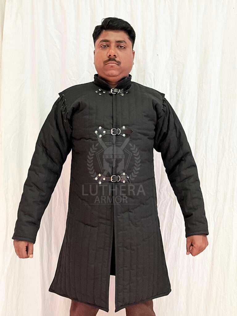 Black Medieval Gambeson Cotton Padded Full Sleeve
