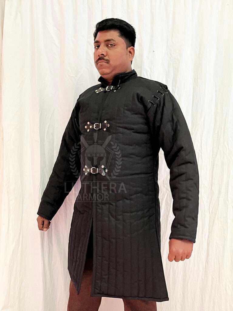 Black Medieval Gambeson Cotton Padded Full Sleeve