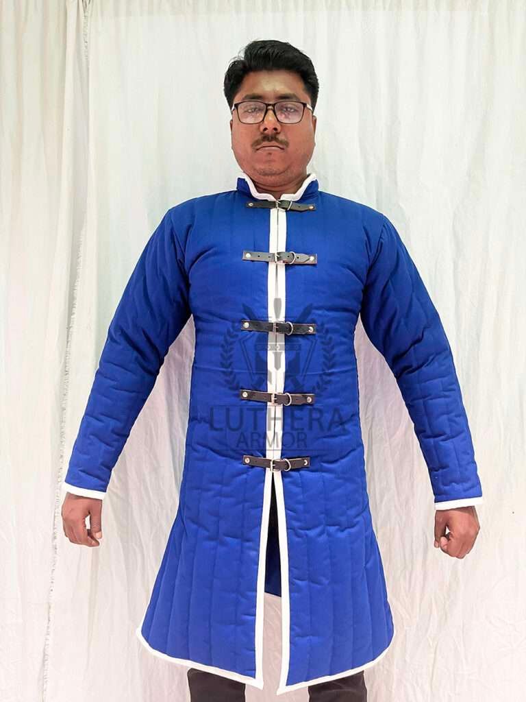 Medieval Padded Gambeson Royal Blue with White Trim