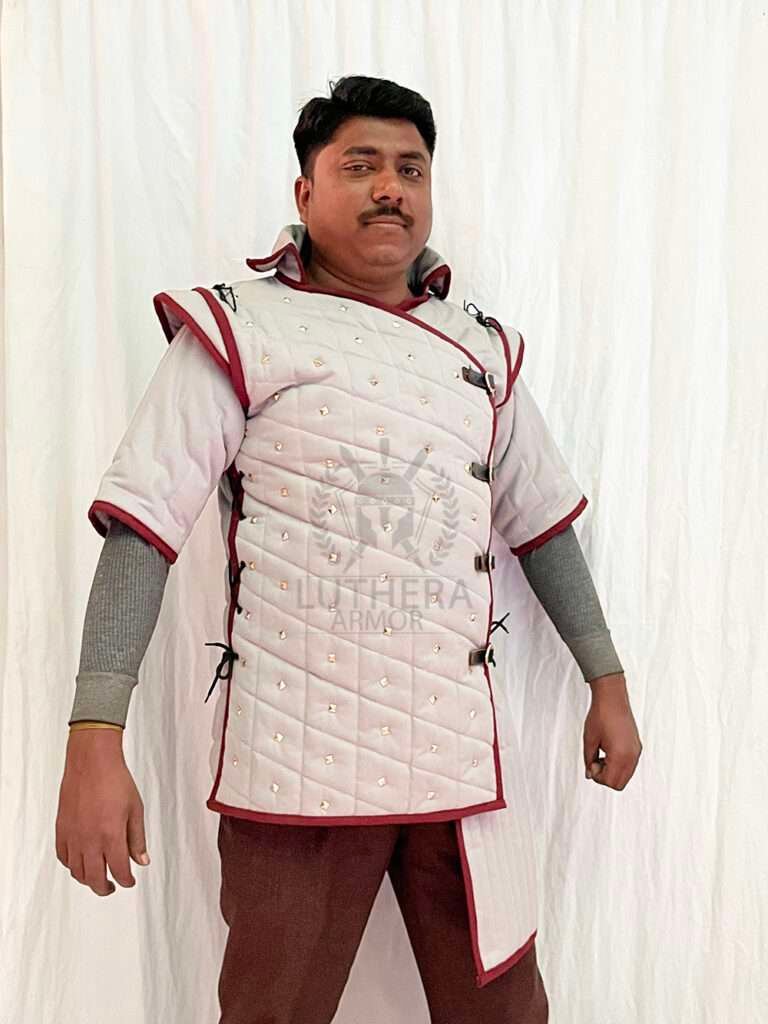 Medieval Cotton Padded Gambeson Detachable Sleeve Light Gray