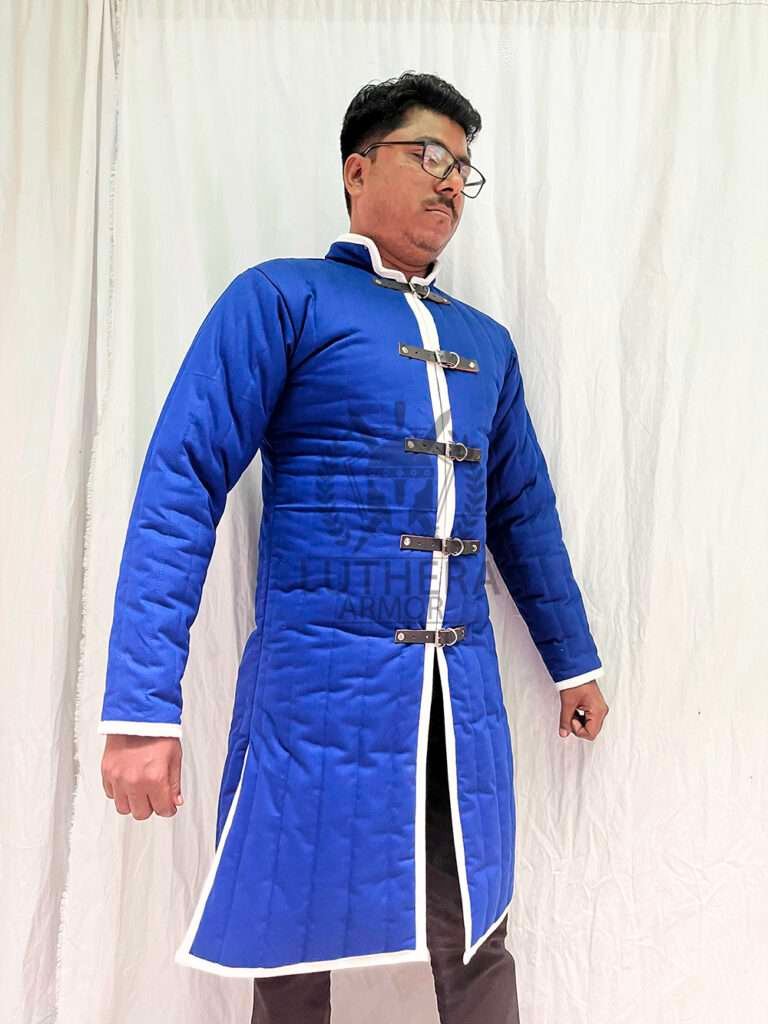 Medieval Padded Gambeson Royal Blue with White Trim