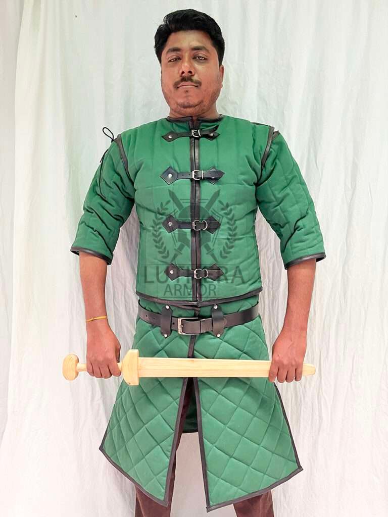 Medieval Gambeson Brown with Black Leather Trimmed | Leather armor Gambeson