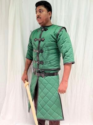 Medieval Gambeson Brown with Black Leather Trimmed | Leather armor Gambeson - Image 3