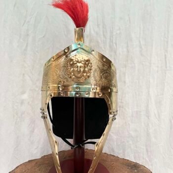 Vintage Roman Helmet Antic Gold with Red Crest