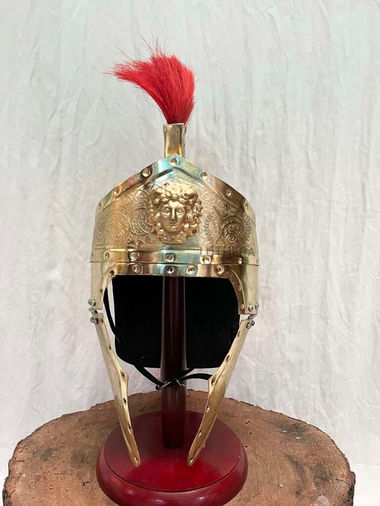 Vintage Roman Helmet Antic Gold with Red Crest