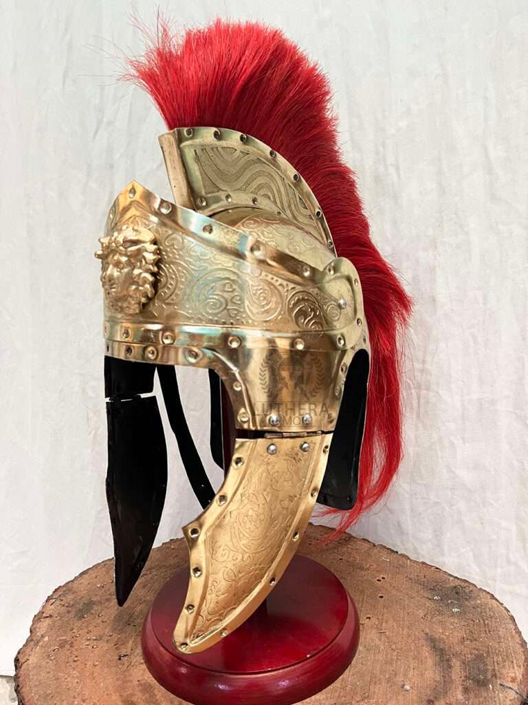 Vintage Roman Helmet Antic Gold with Red Crest