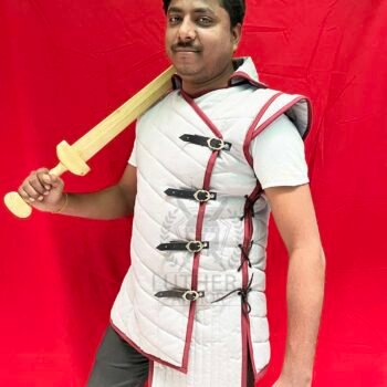 Knight Cotton Padded Gambeson Light Gray with Red Trim