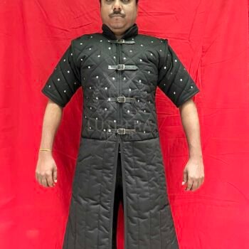 Medieval Long Gambeson Black with Half Sleeve