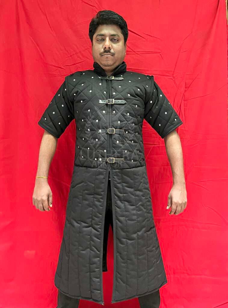 Medieval Long Gambeson Black with Half Sleeve