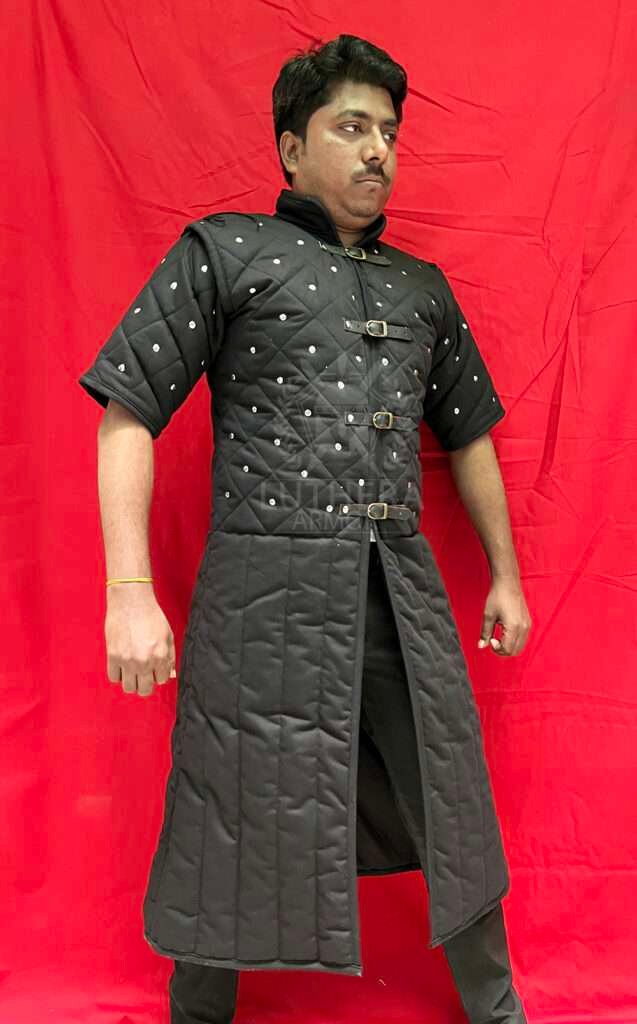 Medieval Long Gambeson Black with Half Sleeve