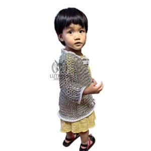 10mm-16gauge Chainmail Shirt 3-5 yrs Size | Flat riveted with Solid Rings | Chain Mail for Kids Silver, Christmas gift