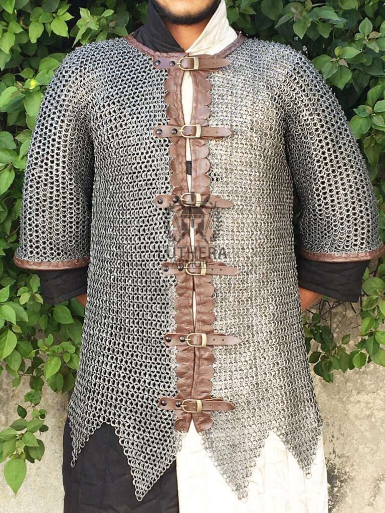 Chainmail shirt 8MM-18gauge Flat riveted with washer shirt chainmail half sleeve chainmail shirt,Hubergeon Shirt with zig-zak for Christmas gift