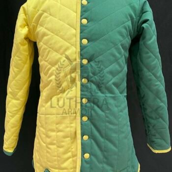 Medieval Padded Gambeson Yellow with Green For Renfaire
