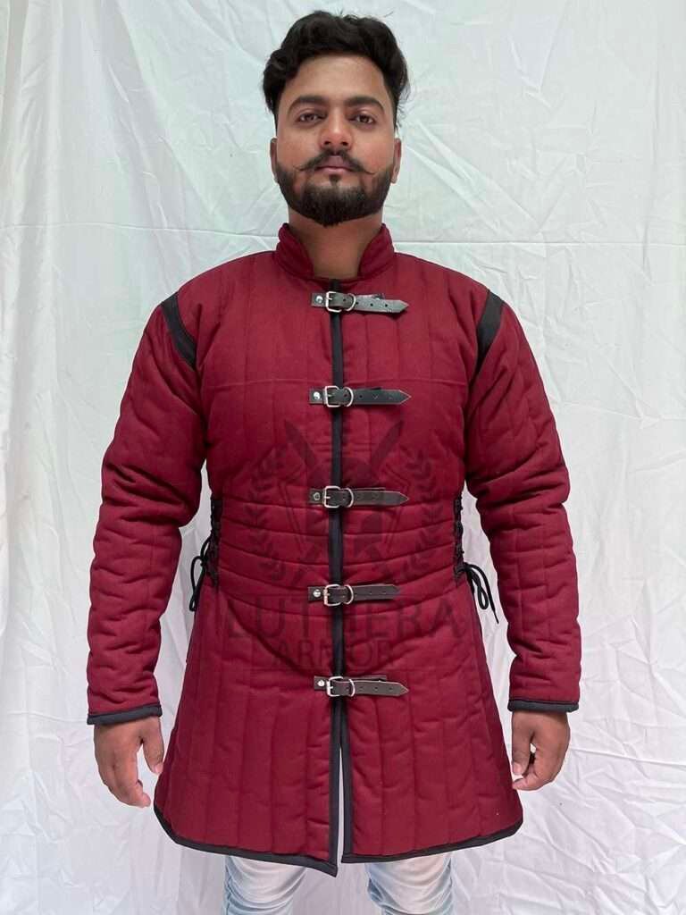Medieval Padded Gambeson Wine Color with Black Trim