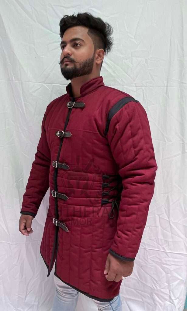 Medieval Padded Gambeson Wine Color with Black Trim