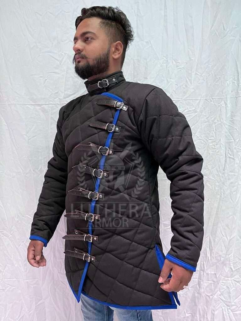 Medieval Blue Gambeson| Jacket Costume Handmade Item Thick Padded Medieval Gambeson