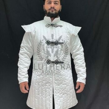 Medieval Padded Gambeson Full Sleeve White Color For Renfaire Costume