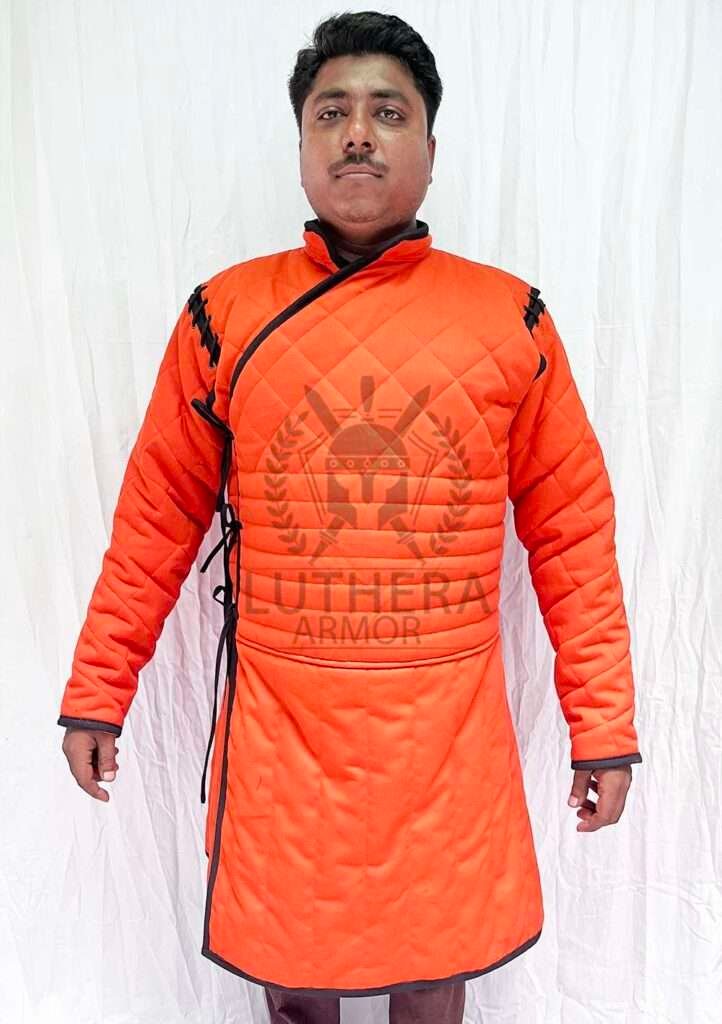 Medieval Gambeson | Padded Long Gambeson With Full Sleeves | Orange Jacket Armour