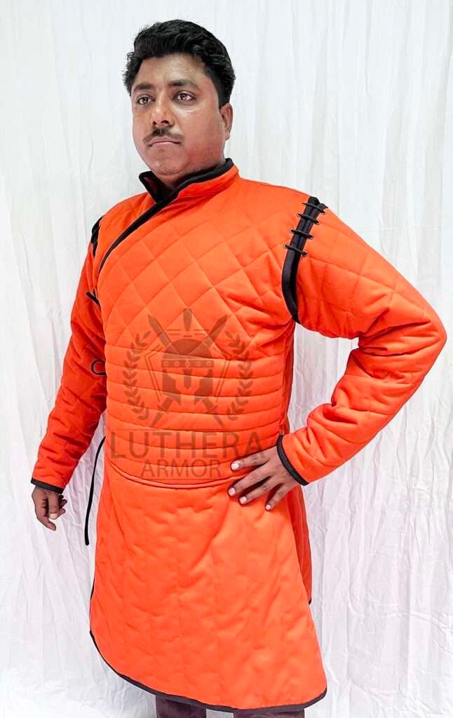 Medieval Gambeson | Padded Long Gambeson With Full Sleeves | Orange Jacket Armour