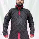 Medieval Padded Gambeson Black with Red Trim For SCA