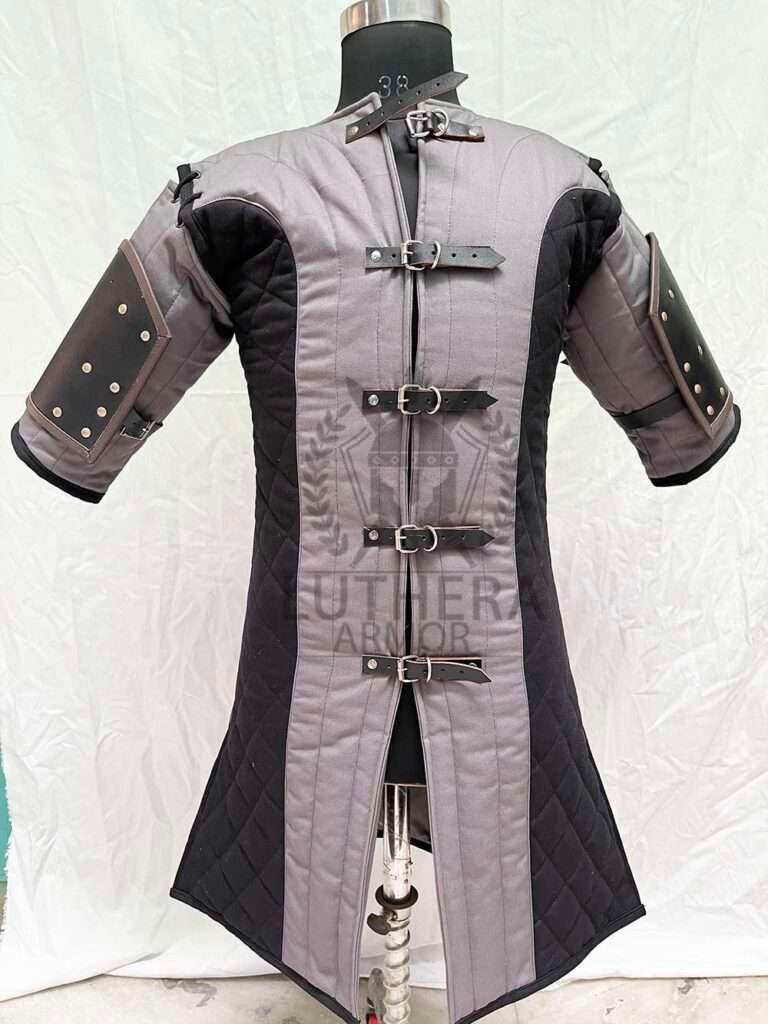 MEDIEVAL Reenactment Grey/Black Armor Gambeson With Leather Arm | Reenactment Roman Armor Gambeson