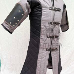 MEDIEVAL Reenactment Grey/Black Armor Female Gambeson With Leather Arm | Reenactment Roman Armor Gambeson