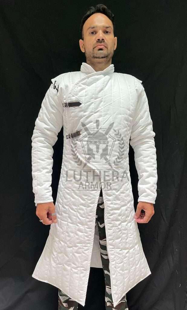 Medieval Long Cotton Padded Gambeson White