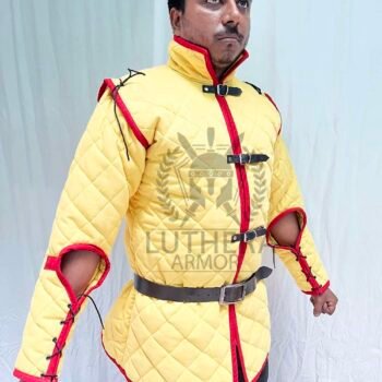 Medieval Padded Gambeson Yellow with Red Trim