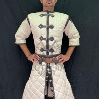 Medieval Padded Gambeson Costume with Black Leather Trimmed