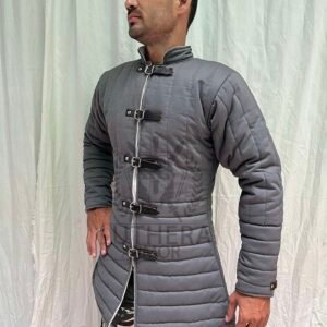 Medieval Gray Gambeson For SCA Larp | Thick Padded Full Sleeves Coat| Quilted gambeson | Aketon Padded costume