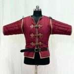 Medieval Short Gambeson Wine Color with Brown Leather Trim