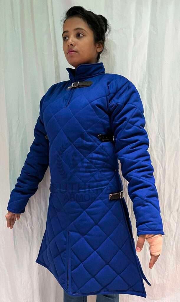 Female Cotton Padded Gambeson Royal Blue for Medieval Events