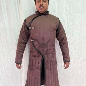 Medieval Gambeson Long Brown with Black Trim