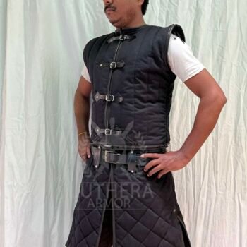 Quilted Gambeson Black with Brown Leather Trim Sleeveless
