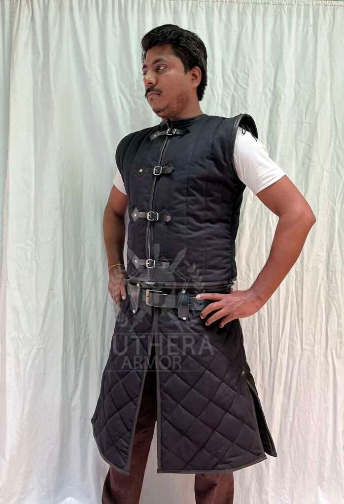Medieval Armor Sleeveless Gambeson With Leather Work | Medieval Renaissance Gambesons For Sca Larp