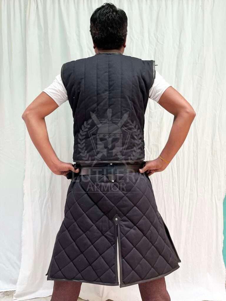 Medieval Armor Sleeveless Gambeson With Leather Work | Medieval Renaissance Gambesons For Sca Larp