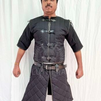 Witcher Gambeson With Skirt Black with Brown Leather Trim