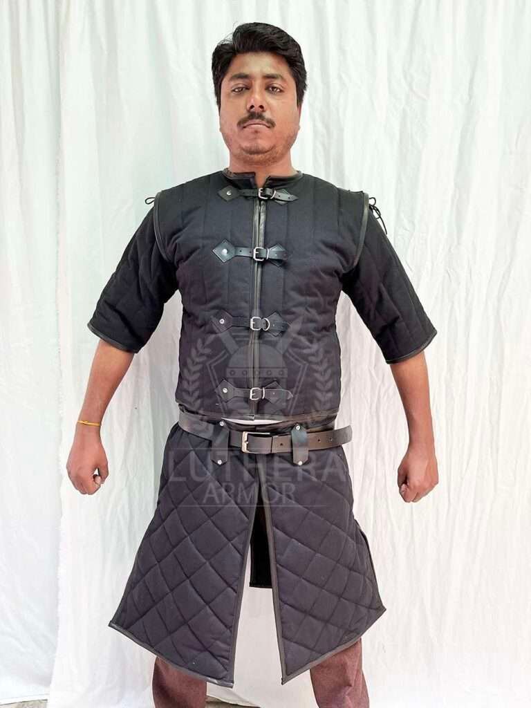 Witcher Armor Gambeson With Leather Work For Body Protection | Medieval Padded Armor For SCA Fencing | Historical Under Armor