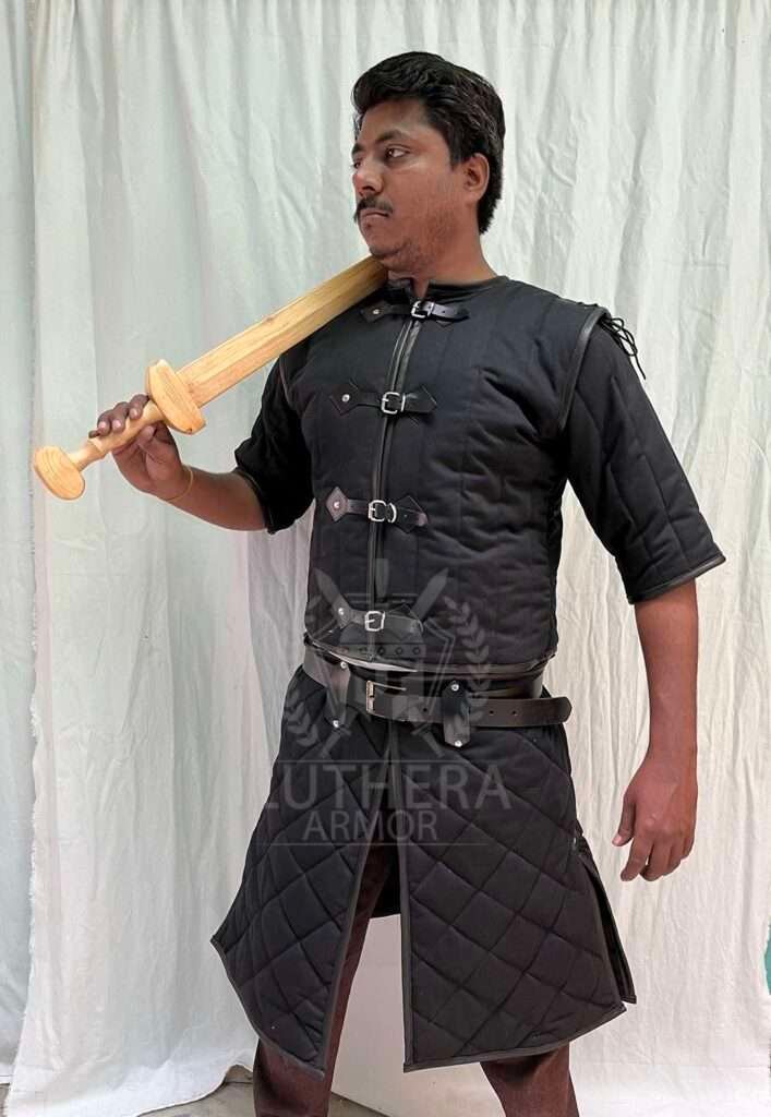 Witcher Armor Gambeson With Leather Work For Body Protection | Medieval Padded Armor For SCA Fencing | Historical Under Armor