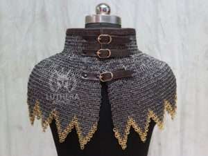 Chainmail collar - Flat Ring Dome Riveted with Brass Edge - Image 2