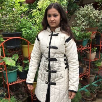 Medieval Padded Gambeson white With Black Trim For Larp Costume