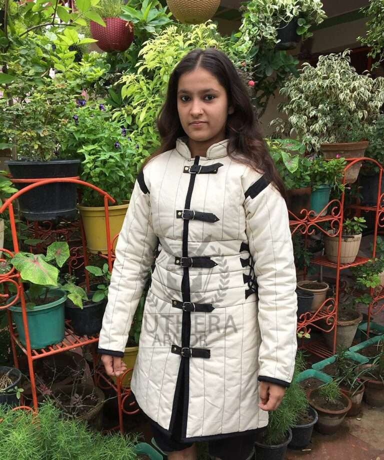 White Aketon Gambeson For Female | Woman Clothing-SCA Larp | Medieval Female Armor | Quilted gambeson