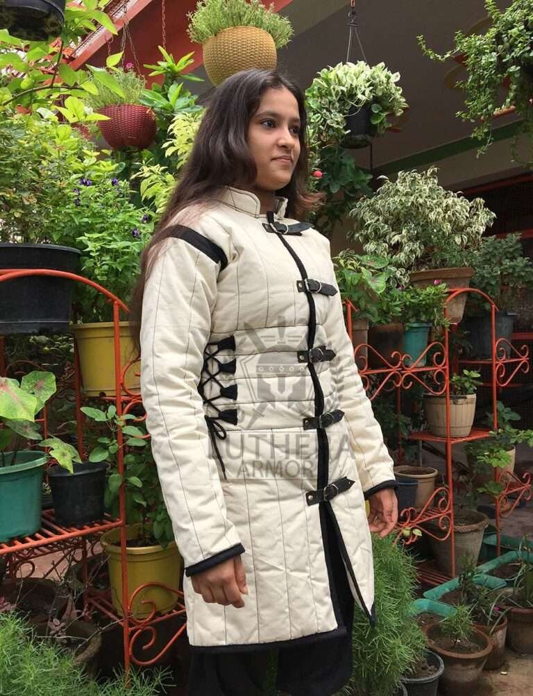 White Aketon Gambeson For Female | Woman Clothing-SCA Larp | Medieval Female Armor | Quilted gambeson