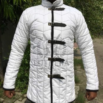 Medieval Gambeson White with Black Trim Full Sleeve