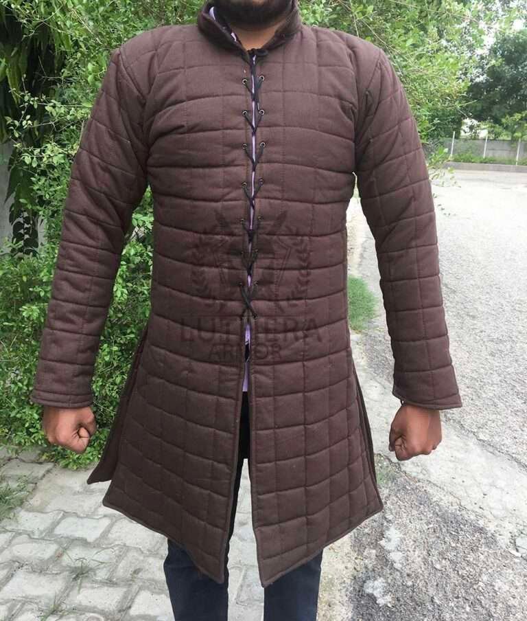 Medieval Brown gambeson | Padded long Sleeves Gambeson | Gambeson For Sca Larp