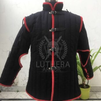 Medieval Padded Gambeson Black with Red Trim For Renfaire Costume