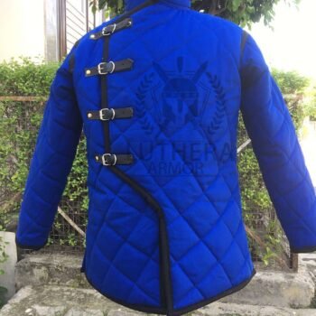 Medieval Padded Gambeson Full Sleeve Royal Blue with Black Trim