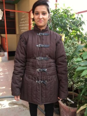 Medieval Black Female Gambeson | Medieval Female Padded Full Sleeve Gambeson | SCA Larp Gambeson For Female